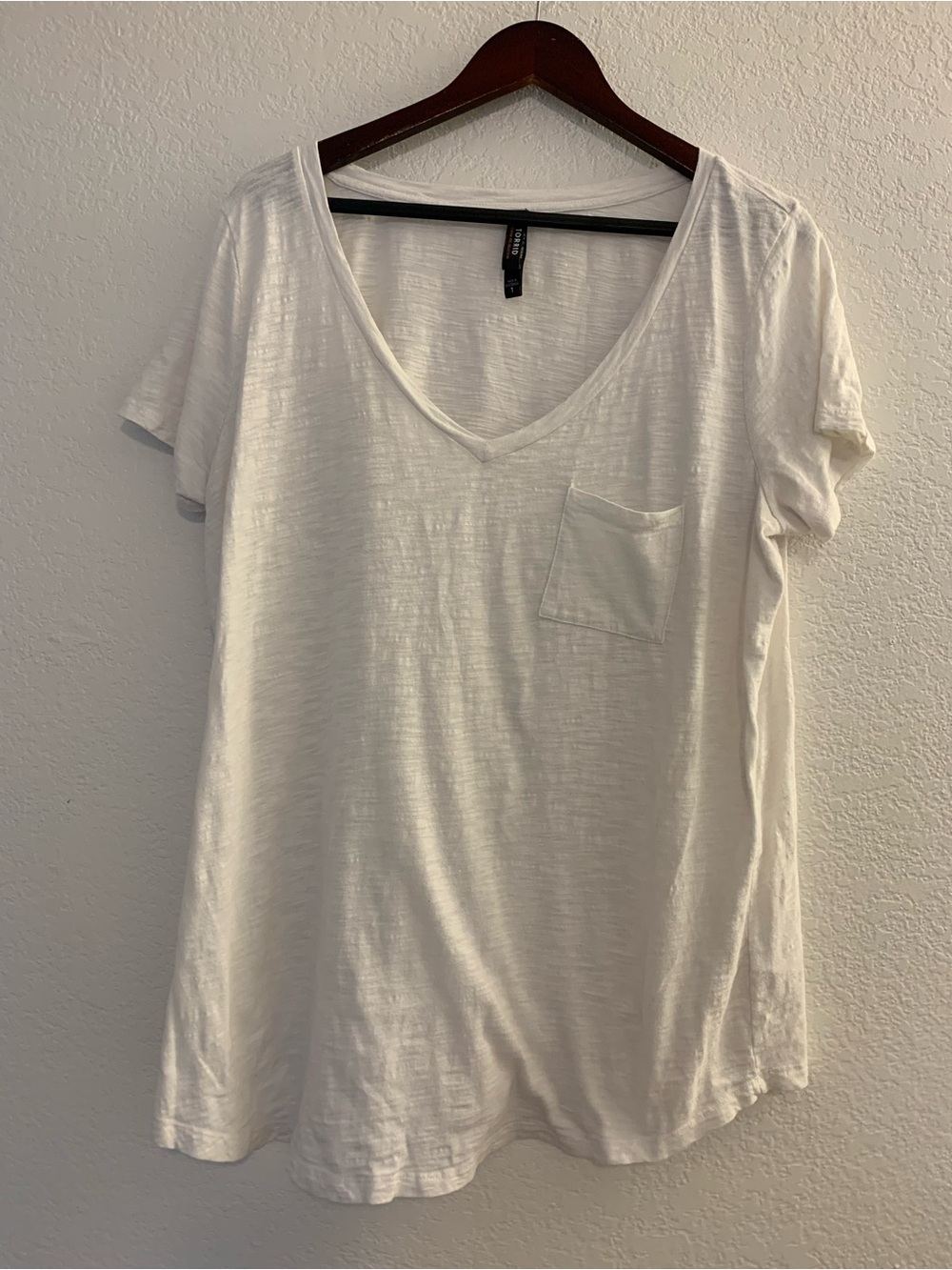 torrid White V-Neck Pocket Tee 100% Cotton | 1